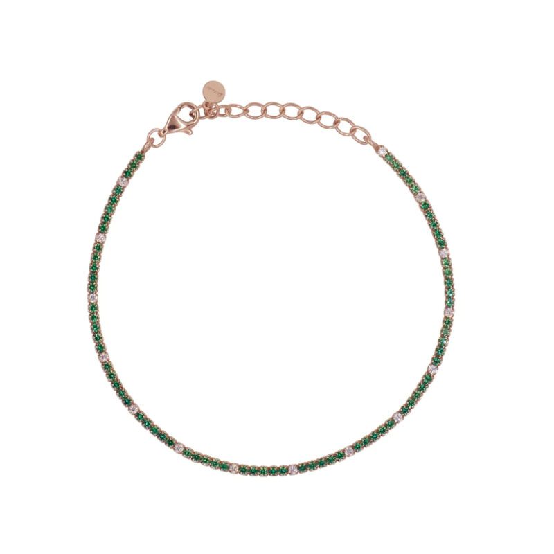 dettaglio dall'alto Bracciale Tennis Argento Rosé Zirconi Bianchi Verdi Diludò BRTCRV