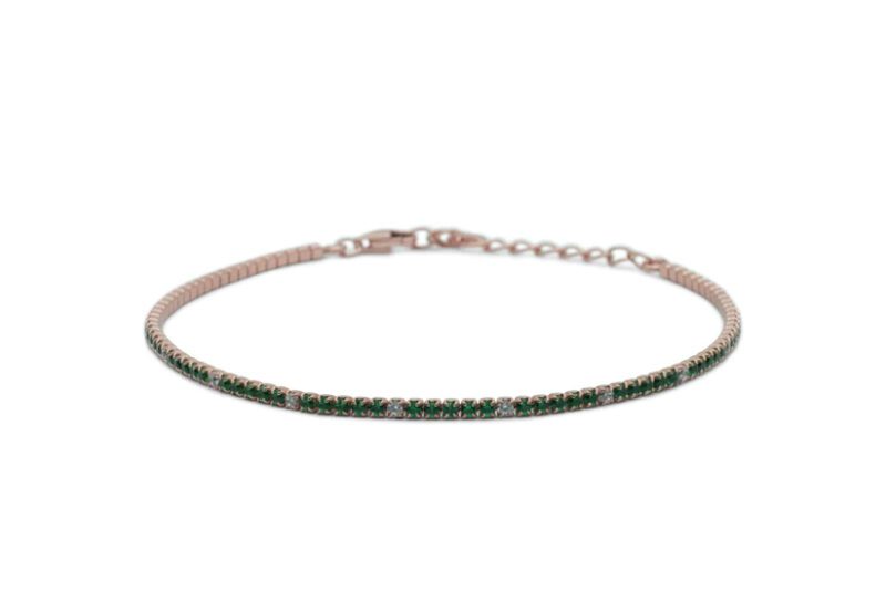 Bracciale Tennis Argento Rosé Zirconi Bianchi Verdi Diludò BRTCRV