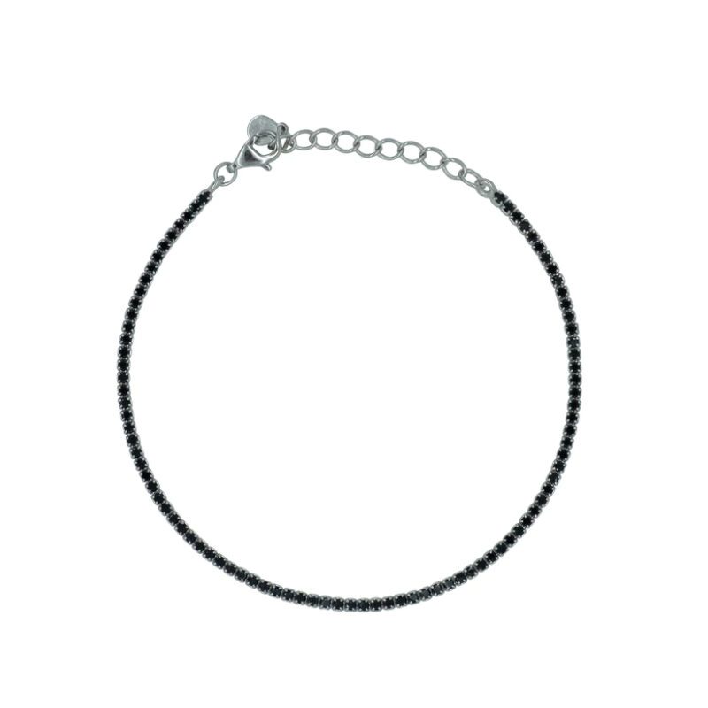 dettaglio dall'alto Bracciale Tennis Argento Zirconi Nero Diludò BRTCBN