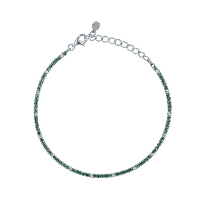 dettaglio dall'alto Bracciale Tennis Argento Zirconi Verde Bianco Diludò BRTCBVALT