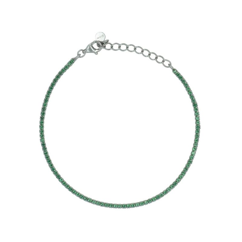dettaglio dall'alto Bracciale Tennis Argento Zirconi Verde Diludò BRTCBV