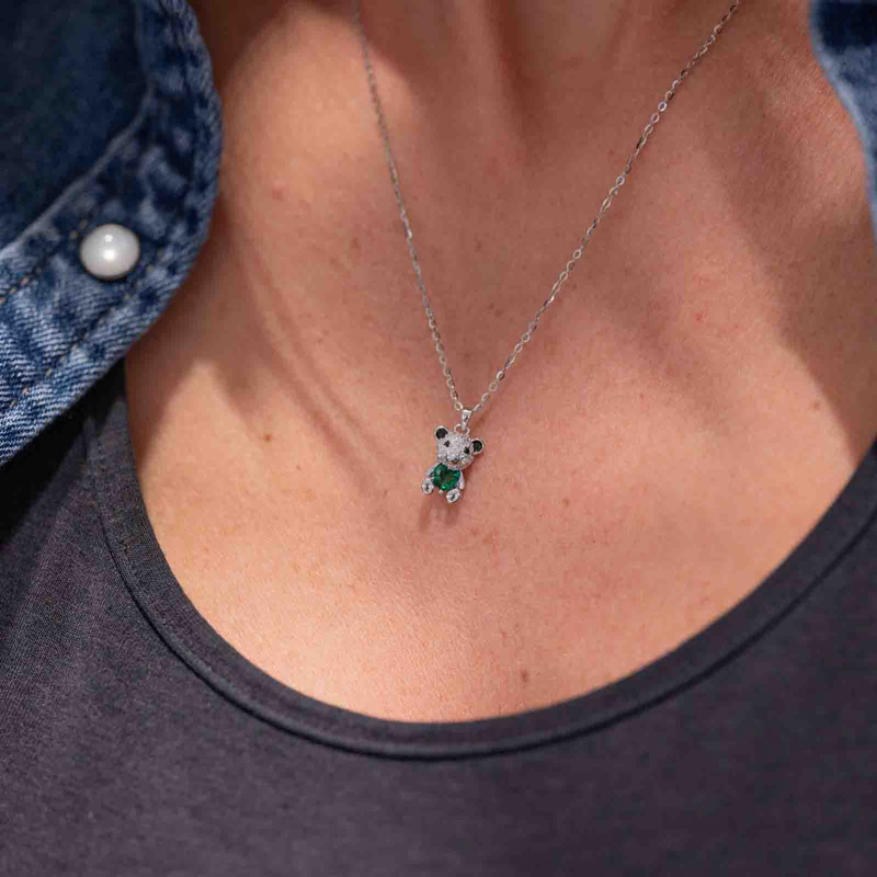indosso Girocollo Gioiello Orsetto Argento Zircone Verde Gioielleria Sanetti GLGS031