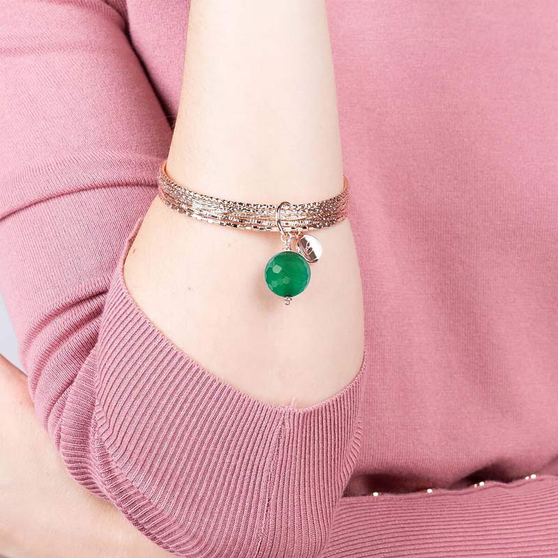 indosso Bracciale Gioiello Multifilo Rigido Pietra Tonda Bronzallure WSBZ01386.GAG