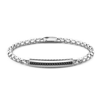 Bracciale Argento Targa Corda Nautica e Pietre Spinello Nero Zancan EXB701