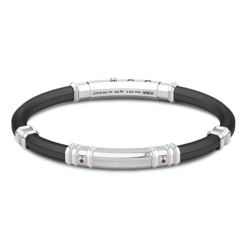 Bracciale Silicone Nero Argento e Oro Rosa Zancan EXB976R-N