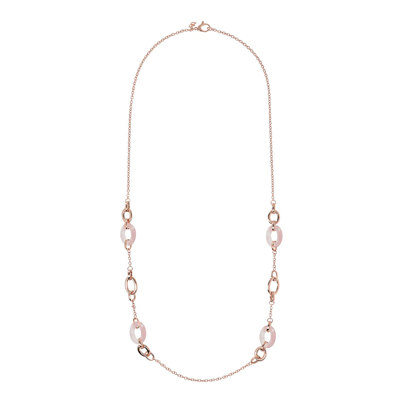 Collana Gioiello Lunga Maglie Ovali Quarzo Rosa Bronzallure WSBZ01622.RQ