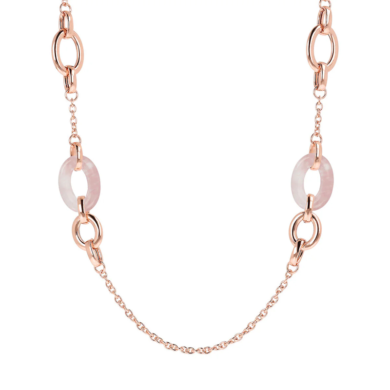 dettaglio Collana Gioiello Lunga Maglie Ovali Quarzo Rosa Bronzallure WSBZ01622.RQ