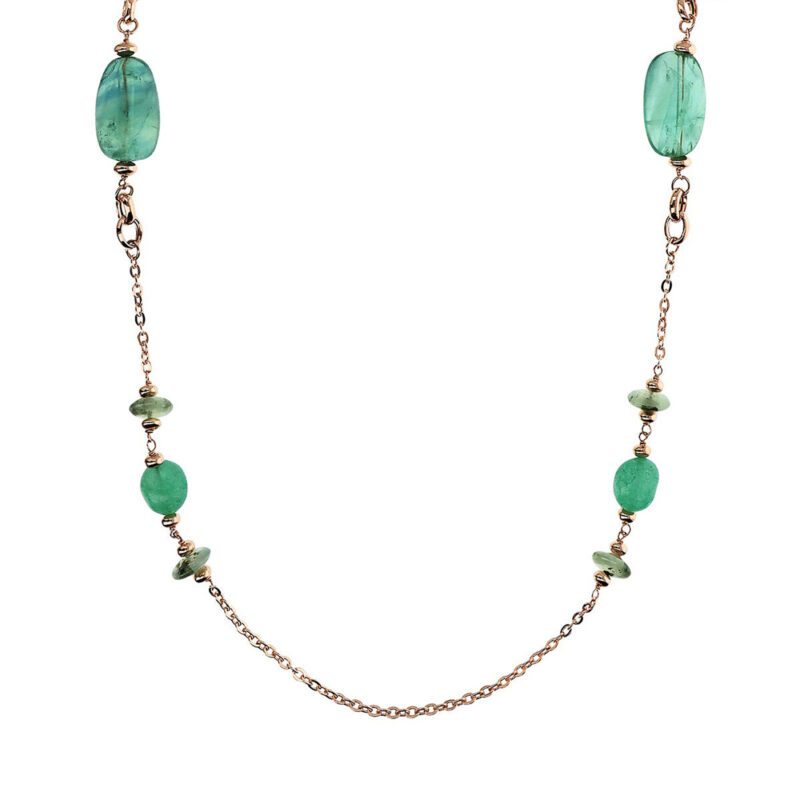 dettaglio Collana Gioiello Lunga Rondelle Pietre Verdi Bronzallure WSBZ02276.FL