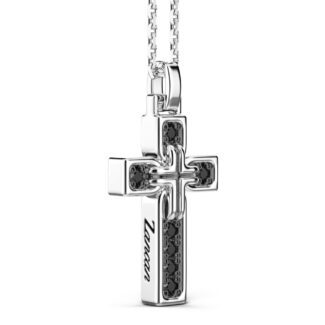 dettaglio laterale Collana Gioiello Argento Croce e Pietre Nere Zancan ESC011