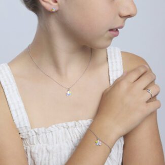 indosso Orecchini Bambino Fiorellino Argento Mabina Gioielli 563695