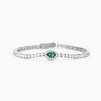 Bracciale Tennis Argento 925‰ Smeraldo Sintetico Ovale Cool Or Rétro Mabina Gioielli 533742-M