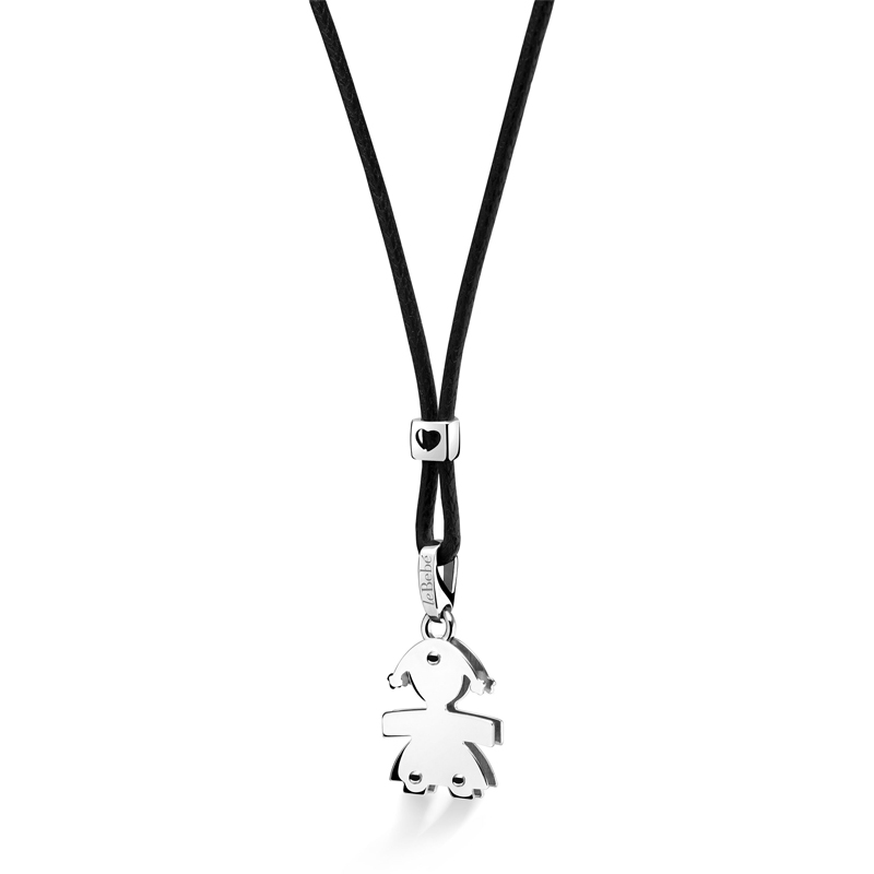 Collana I Classici Ciondolo Bimba Oro Bianco Cordino Nero LeBebé LBB008-N
