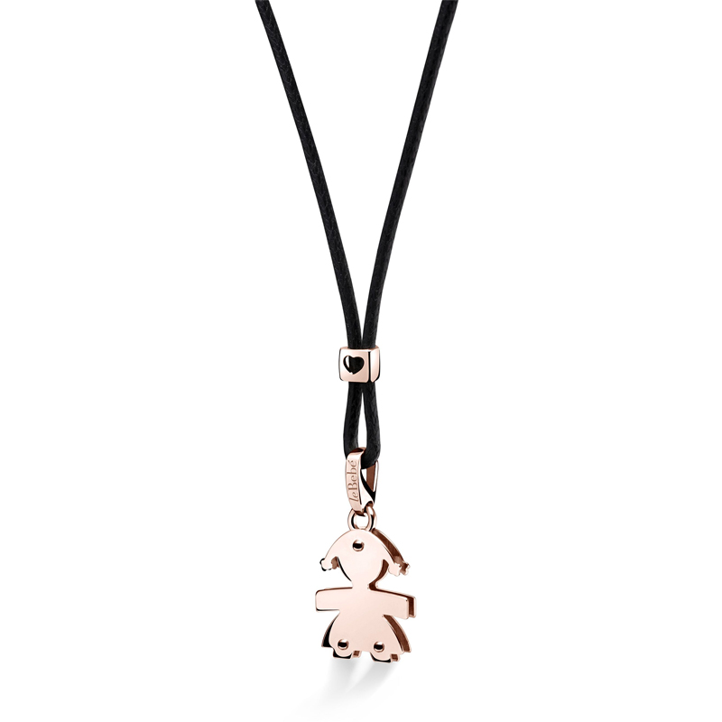 Collana I Classici Ciondolo Bimba Oro Rosa Cordino Nero LeBebé LBB043-N