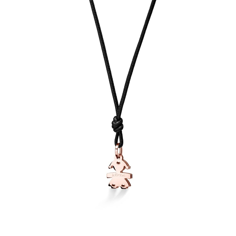 Collana I Classici Ciondolo Bimba Oro Rosa Cordino Nero LeBebé LBB049-N