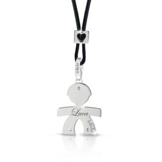 Collana I Classici Ciondolo Bimbo Oro Bianco Cordino Nero LeBebé LBB002-N retro