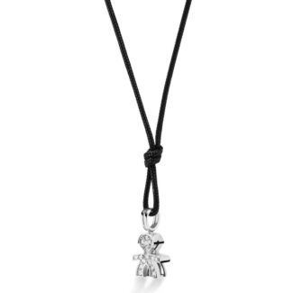 Collana I Preziosi Bimbo Oro Bianco Diamanti Cordino Nero LeBebé LBB542/M laterale