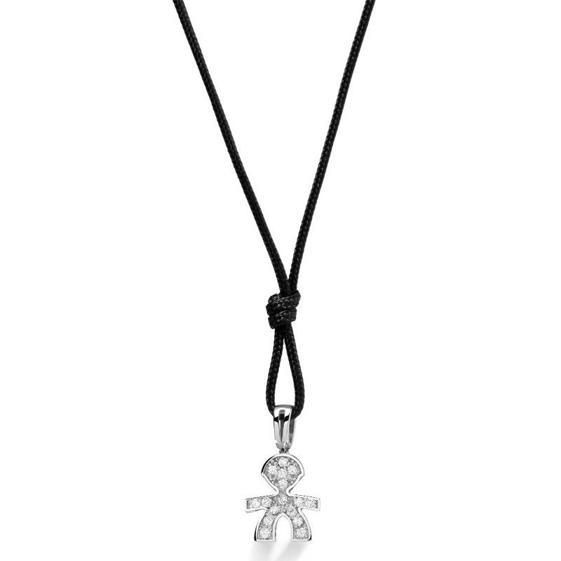 Collana I Preziosi Bimbo Oro Bianco Diamanti Cordino Nero LeBebé LBB542/M