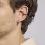 Orecchino Rettangolare Argento 925‰ Zirconi Neri Mabina Gioielli 563639 indosso