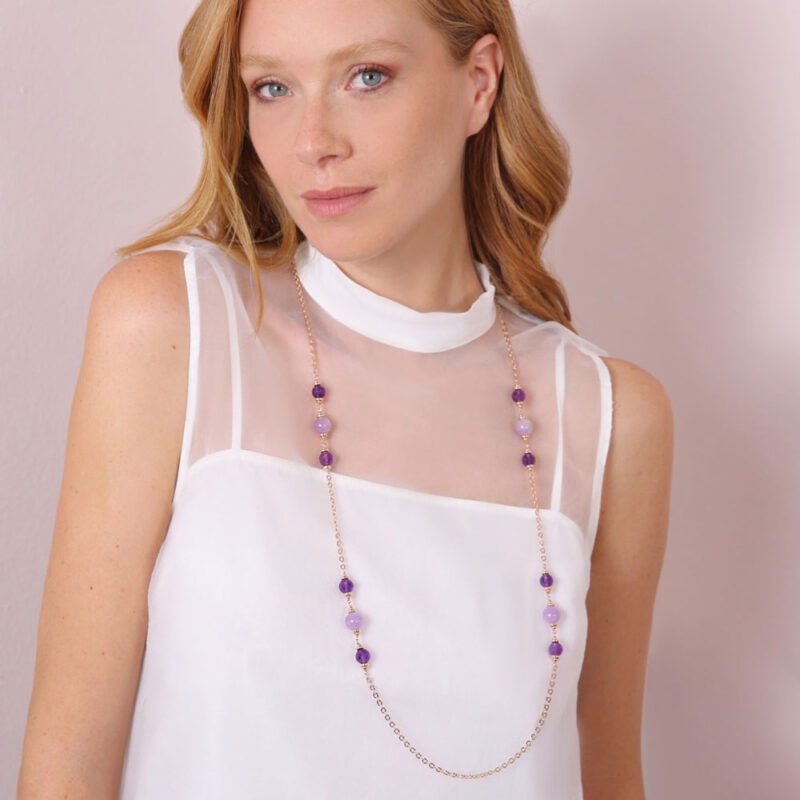 Collana-Bronzallure-Rolo-Rondelle-Sfere-Ametista-Viola-WSBZ02173.AM-1 Collana Bronzallure Rolo Rondelle Sfere Ametista Viola WSBZ02173.AM indosso