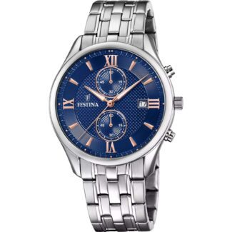 orologio cronografo festina timeless cinturino blu e acciaio f6854/6