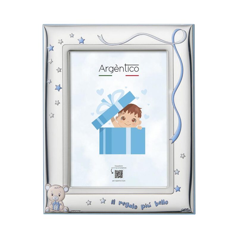 portafoto acca metallo e legno celeste al 200m.1c