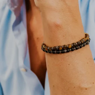 bracciale comete acciaio labradorite grigia e onice nera ubr 1269 indosso