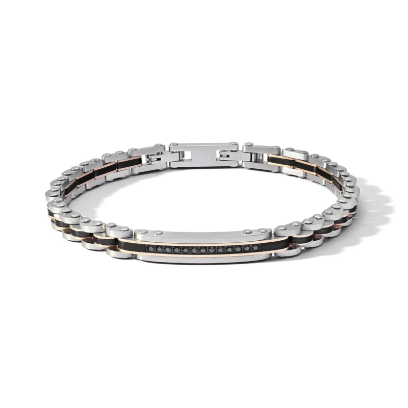 bracciale comete acciaio pvd nero rose e zirconi neri ubr 1203