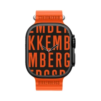 orologio smartwatch bikkembergs alluminio cassa nera e cinturino silicone arancio 49mm bk12-12