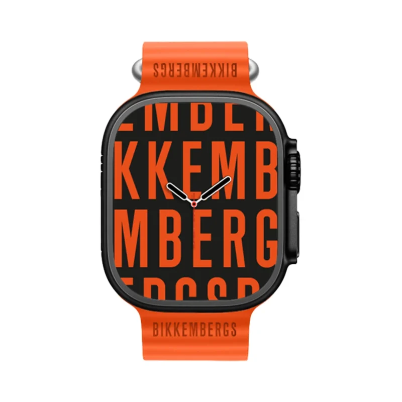 orologio smartwatch bikkembergs alluminio cassa nera e cinturino silicone arancio 49mm bk12-12