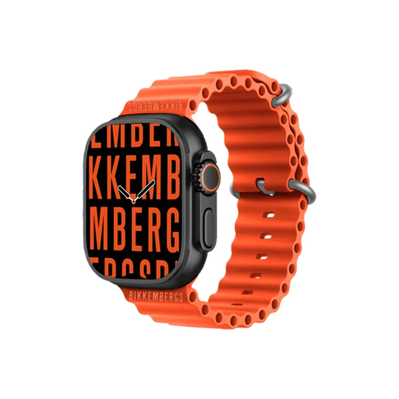 orologio smartwatch bikkembergs alluminio cassa nera e cinturino silicone arancio 49mm bk12-12 profilo