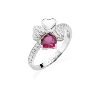 anello amen quadricuore rodio e zirconi bianchi e rubino argento 925 rqubr-16