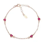 Bracciale Amen Cinque Cuori Rubino Argento 925 Rosè e Zirconi Rossi BRCUSERRZ