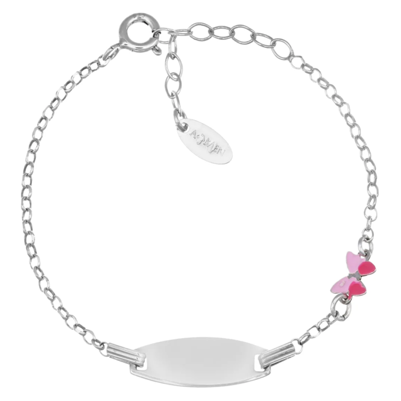 Bracciale Amen Junior Personalizzabile con Farfalla Rosa e Fucsia Argento 925 BRJTAFAB
