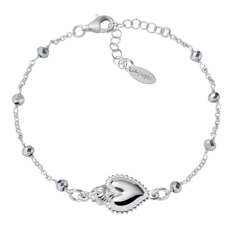 bracciale-amen-sacro-cuore-con-cristalli-grigi-argento-925-brscgbg Bracciale Amen Sacro Cuore con Cristalli Grigi Argento 925 BRSCGBG