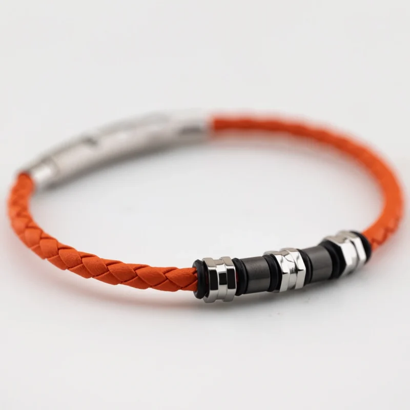 bracciale breil wanderlust acciaio silicone e pelle arancio tj3797