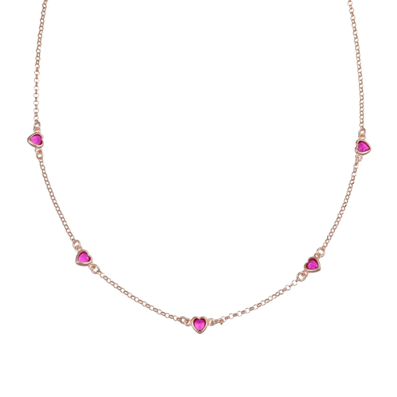 Collana Amen Cinque Cuori Rubino Zirconi Rossi Argento 925 Rosé CLCUSERRZ
