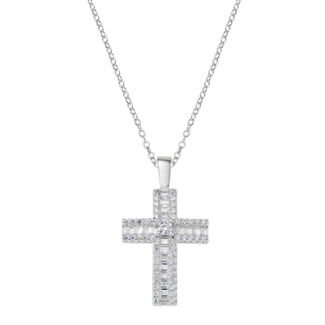 Collana Amen Croce di Zirconi Bianchi Baguette Argento 925 CLCRBABBBZ