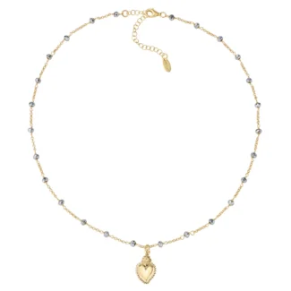 Collana Amen Dorata Sacro Cuore con Cristalli Grigi Argento 925 CLSCGGG