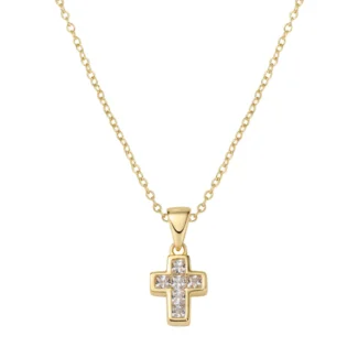 Collana Amen Mini Croce con Zirconi Bianchi Argento 925 Dorata CLCCGBZ3