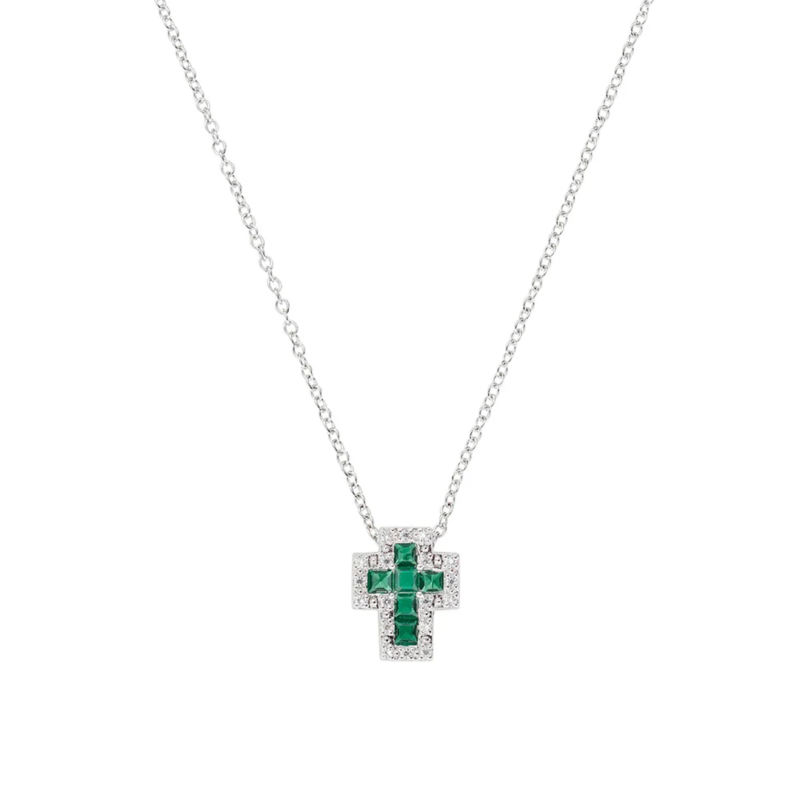 collana-amen-mini-doppia-croce-con-zirconi-bianchi-e-verde-argento-925-clcrrebbvz3 Collana Amen Mini Doppia Croce con Zirconi Bianchi e Verde Argento 925 CLCRREBBVZ3