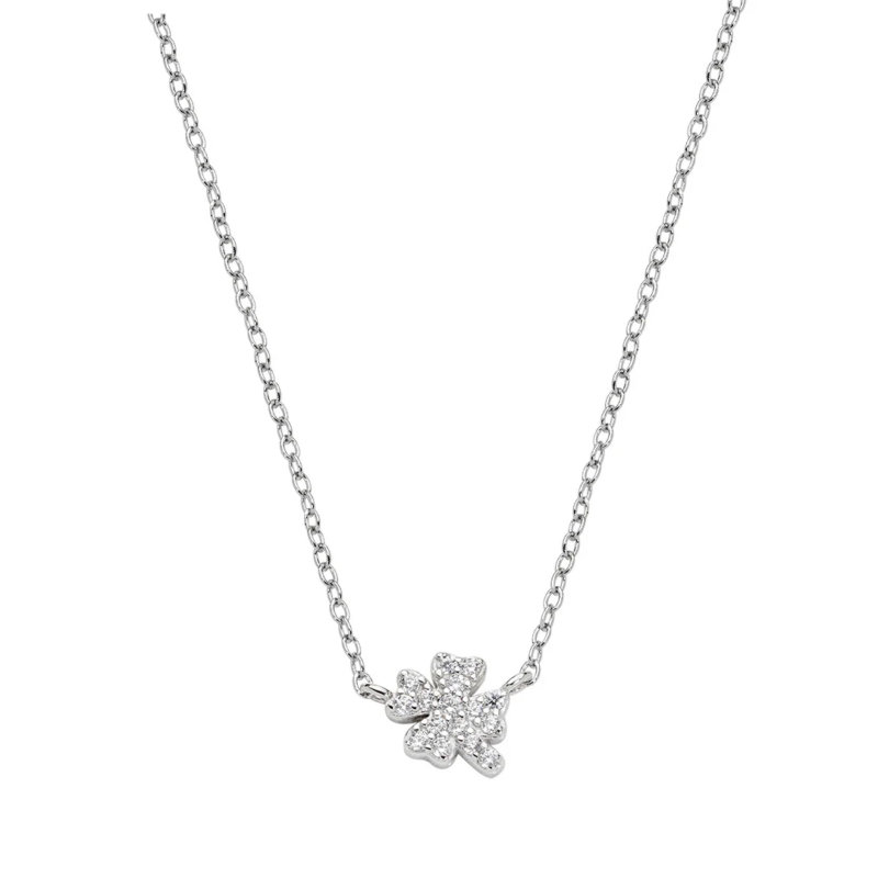 Collana Amen Mini Quadrifoglio Pavé Argento 925 CLQUPBBZ3