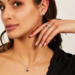 Collana Amen Quadricuore Argento 925 Rodio Zirconi Bianchi e Rossi Rubino CLPQUBR parure