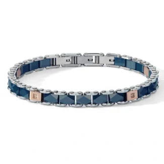 Bracciale Comete Uomo Acciaio PVD Rosè Ceramica Blu e Zirconi Bianchi UBR 1249