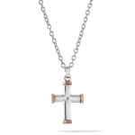 Collana Comete Uomo Croce Acciaio PVD Rosè e Zircone Nero UGL 757