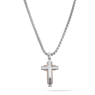 Collana Comete Uomo Croce Acciaio PVD Rosè e Zirconi Neri UGL 755