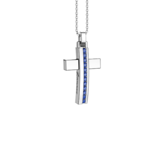 Collana Zancan Croce Argento 925 e Spinelli Blu EXC489-BL