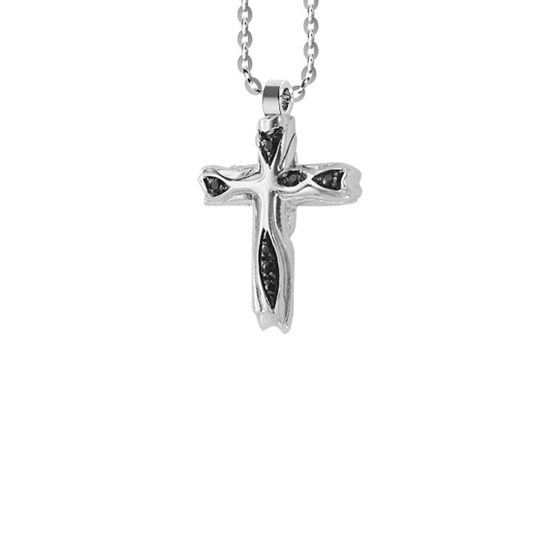 Collana Zancan Croce Argento 925 e Spinelli Neri EXC446