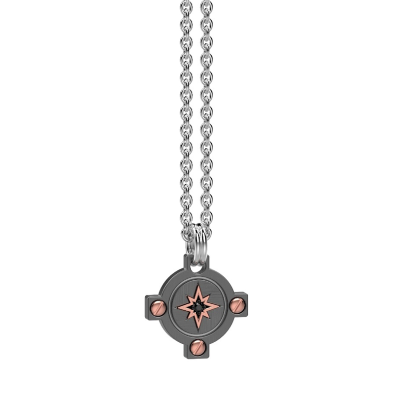 collana-zancan-rosa-dei-venti-titanio-rose-diamanti-neri-etc128r-b Collana Zancan Rosa dei Venti Titanio Rosè e DiamantiNeri ETC128R-B