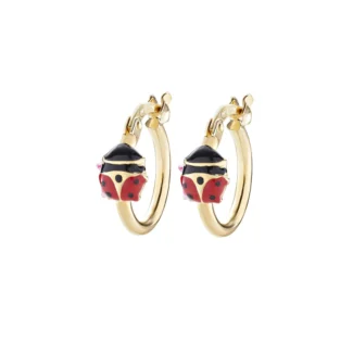 Orecchini Amen a Cerchio Bambina Coccinelle Rosse Argento 925 Dorati ORJCOGR1