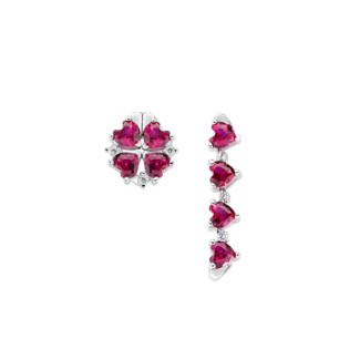 Orecchini Amen Quadricuore Magnetico Zirconi Rossi Argento 925 EMHBR